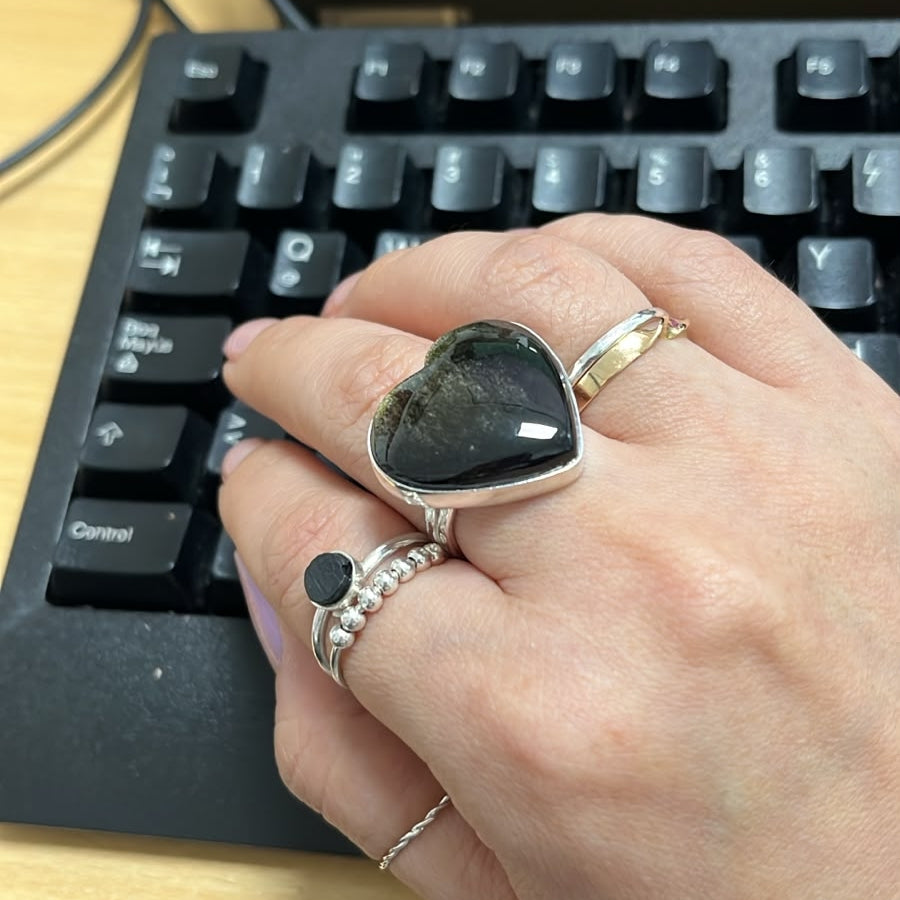 ANILLO OBSIDIANA DORADA