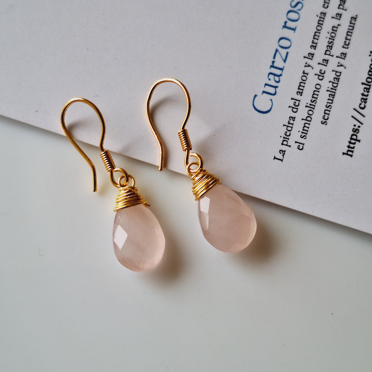 PENDIENTES GOTA" CUARZO ROSA