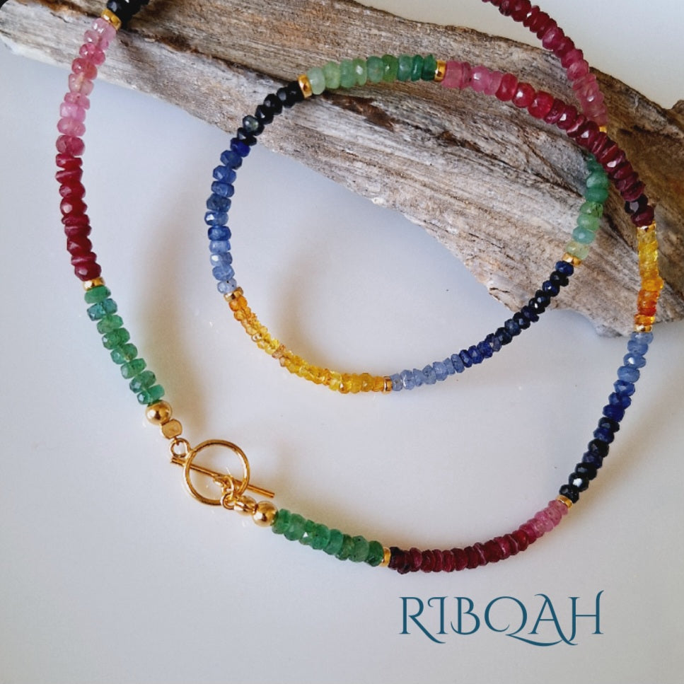 CHOKER ARCOIRIS RUBÍ-ZAFIRO-ESMERALDA Y ZAFIROS