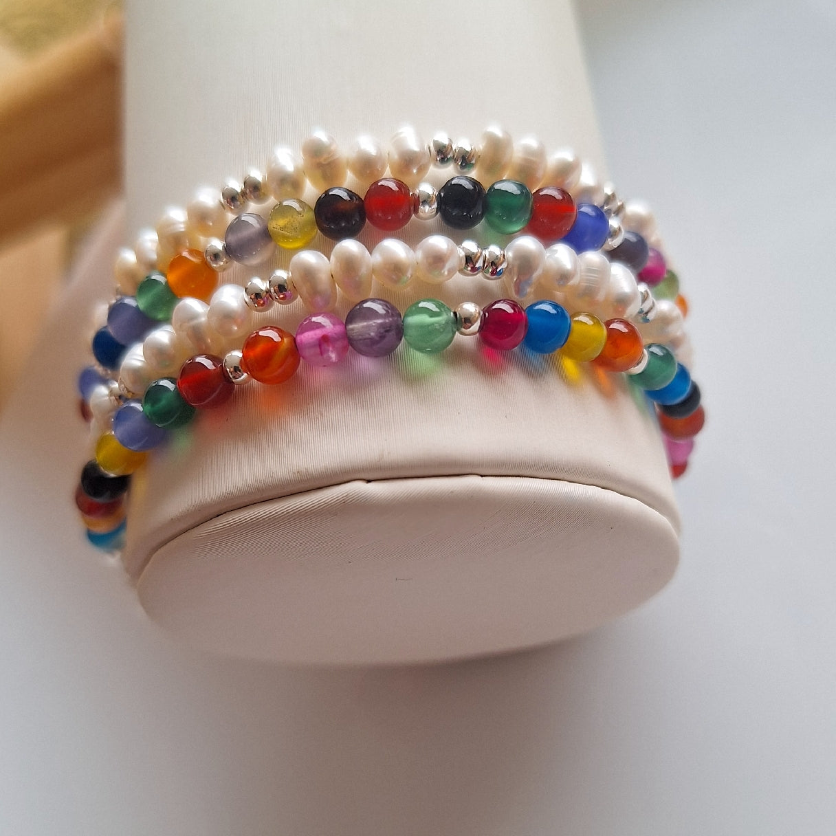 PULSERA COLORIDA- AGATA Y PERLAS