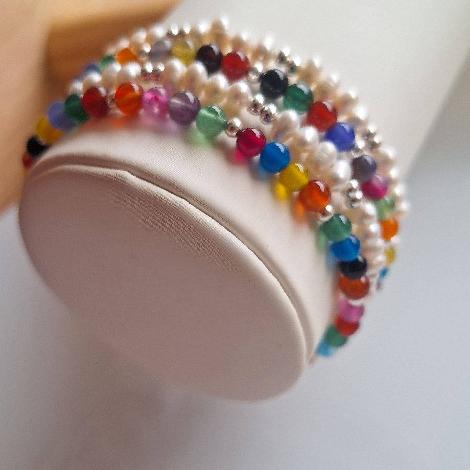 PULSERA COLORIDA- AGATA Y PERLAS