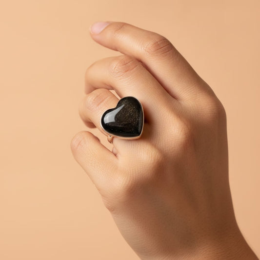 ANILLO OBSIDIANA DORADA
