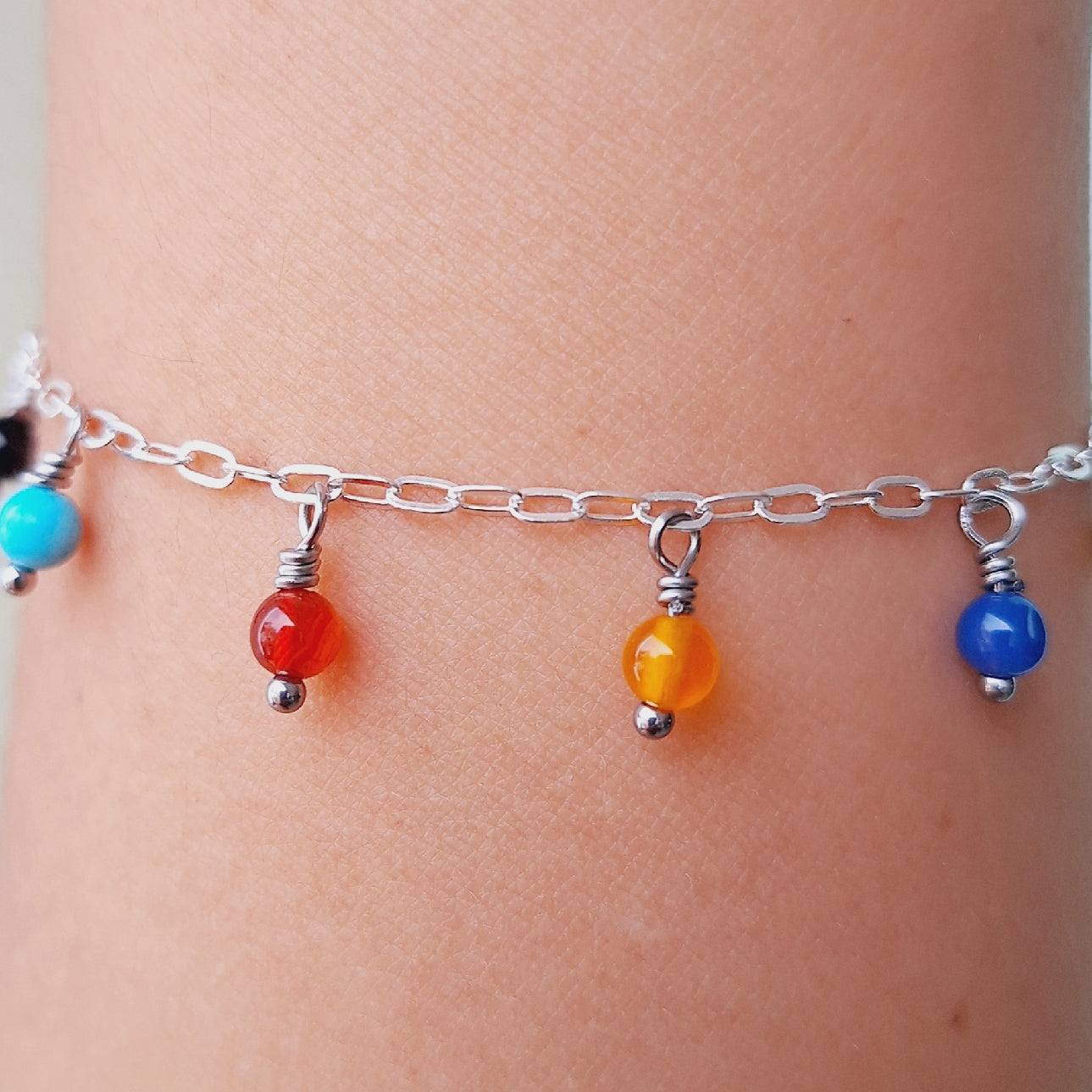 TOBILLERA "KENIA" DE AGATAS Y PLATA