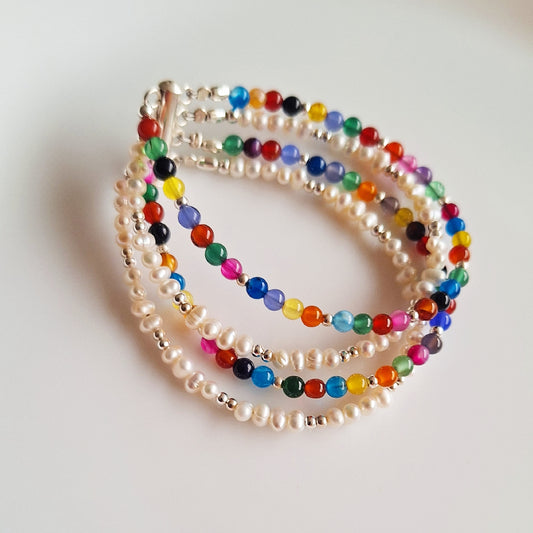 PULSERA COLORIDA- AGATA Y PERLAS