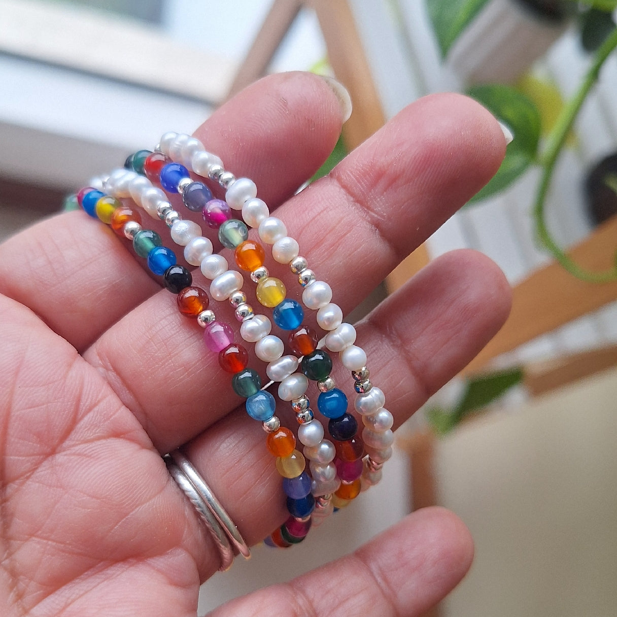 PULSERA COLORIDA- AGATA Y PERLAS
