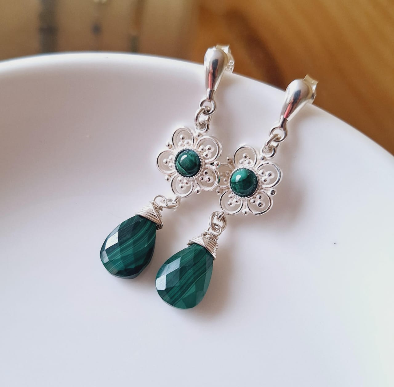 PENDIENTES FLOR MALAQUITA