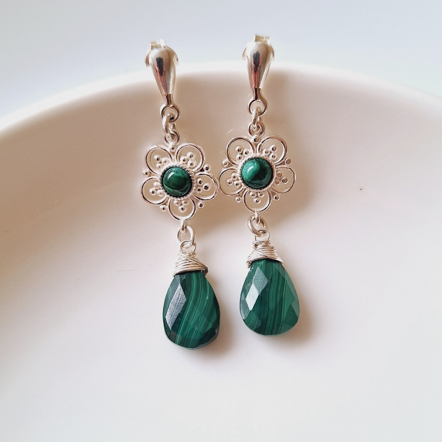 PENDIENTES FLOR MALAQUITA