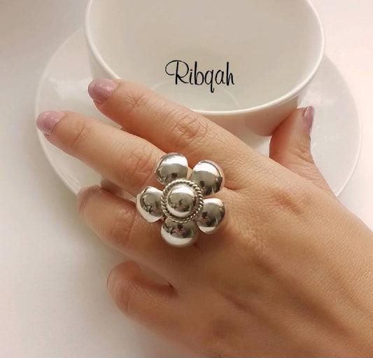 ANILLO FLOR GRANDE DE PLATA