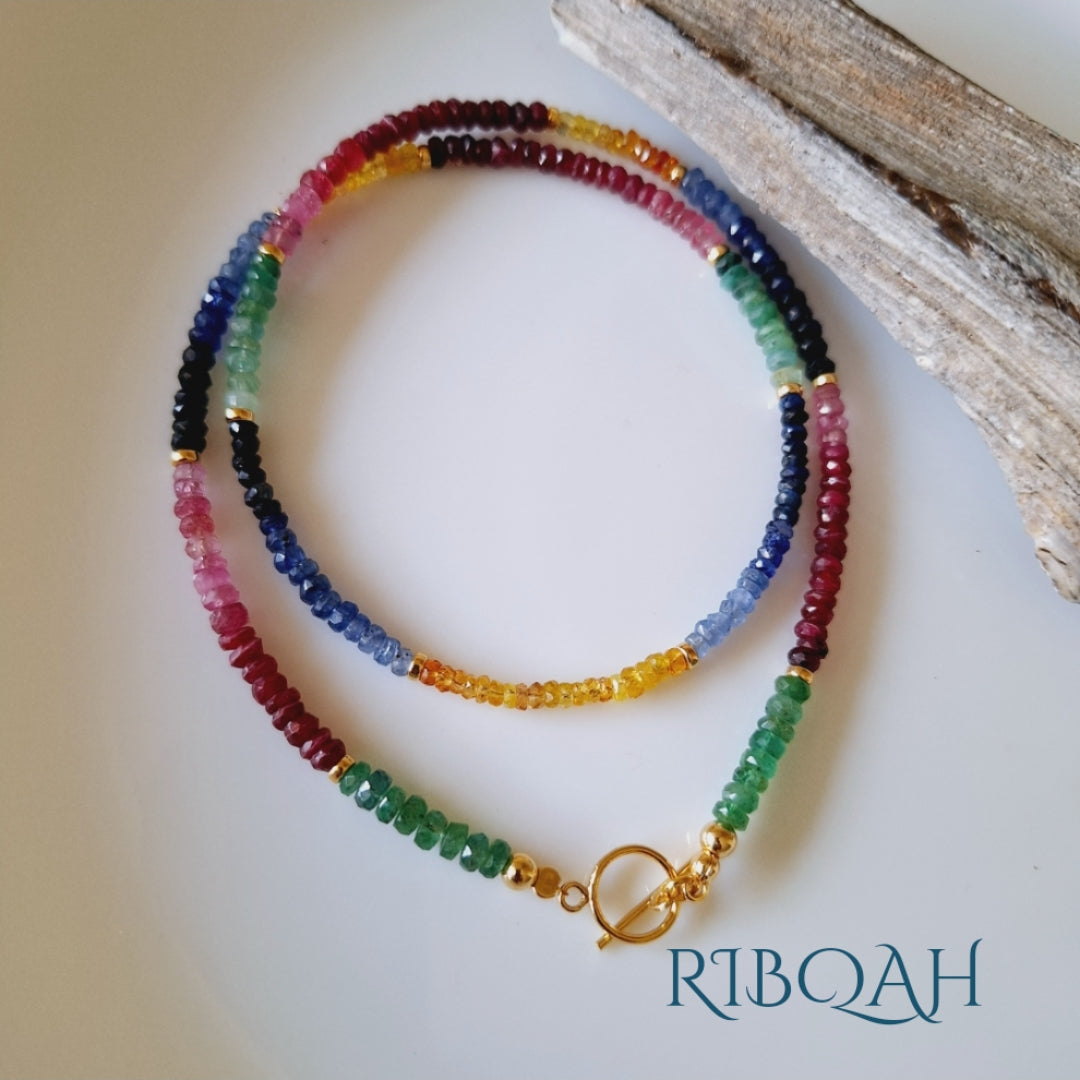 CHOKER ARCOIRIS RUBÍ-ZAFIRO-ESMERALDA Y ZAFIROS