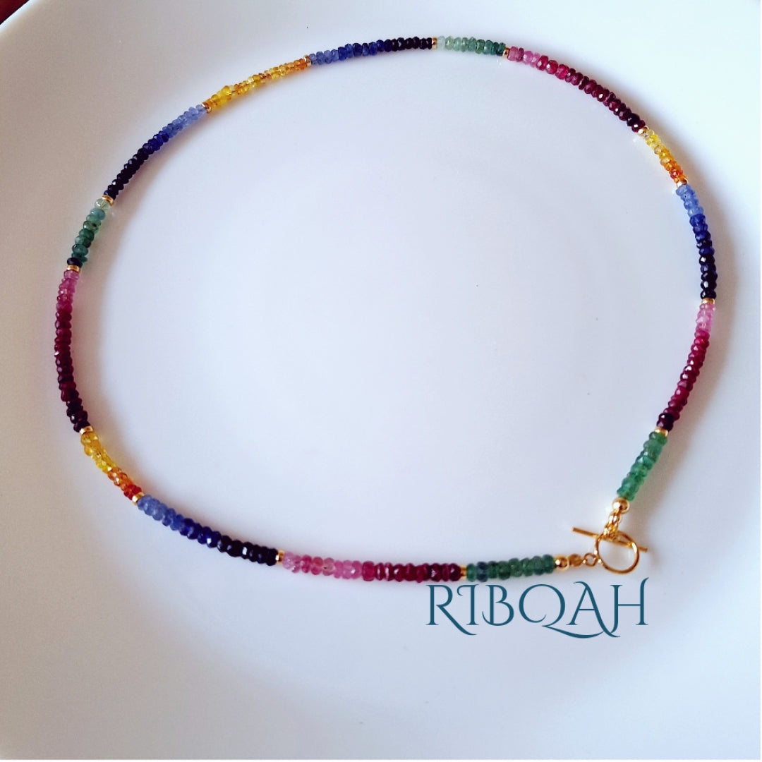 CHOKER ARCOIRIS RUBÍ-ZAFIRO-ESMERALDA Y ZAFIROS